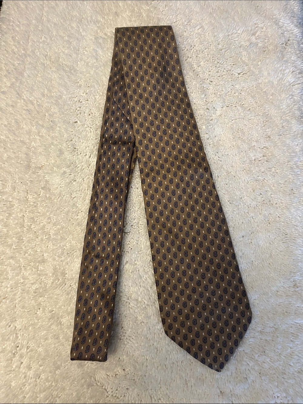 Vintage Christian Dior Silk Tie Brown Geometric Jacquard Made in USA